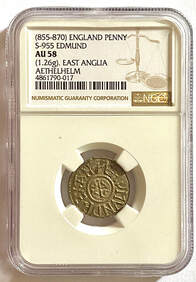 Edmund King of East Anglia, Penny 855-870 North 457 NGC graded AU 58